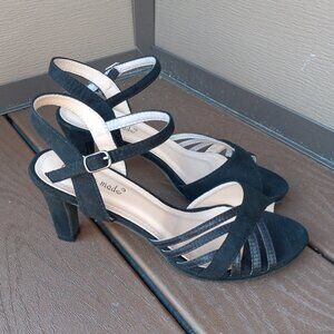 NWOB Super Mode Black Vegan Suede Heels Dress Sandals Sz EU 39 US 8